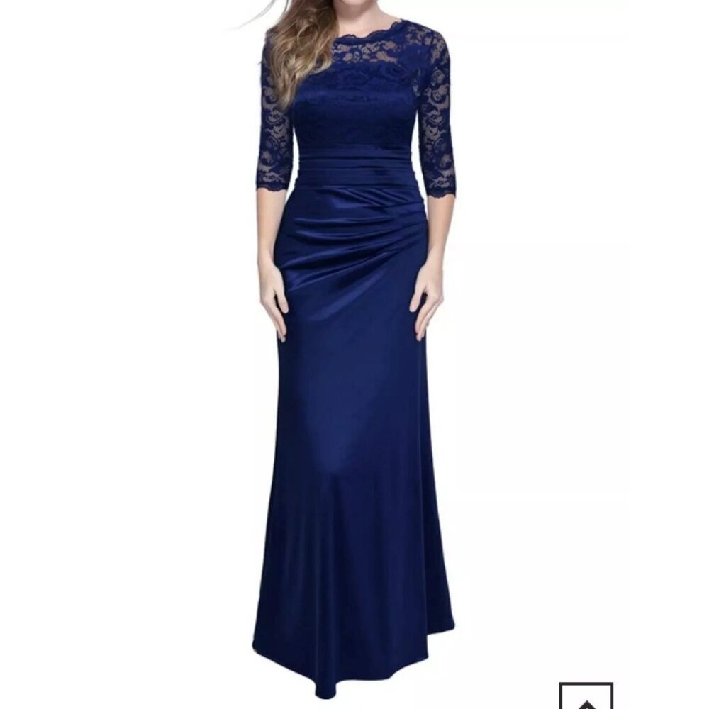 Miusol Women's Formal Floral Lace Chiffon Wedding Maxi Dress Large - 0008